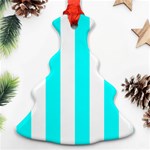 Vertical Stripes - White and Aqua Cyan Ornament (Christmas Tree)