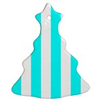 Vertical Stripes - White and Aqua Cyan Christmas Tree Ornament (Two Sides)