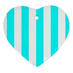 Vertical Stripes - White and Aqua Cyan Heart Ornament (Two Sides)