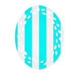 Vertical Stripes - White and Aqua Cyan Ornament (Bell) Ornament (Oval Filigree)