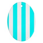 Vertical Stripes - White and Aqua Cyan Oval Ornament (Two Sides)