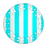 Vertical Stripes - White and Aqua Cyan Ornament (Round Filigree)