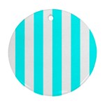 Vertical Stripes - White and Aqua Cyan Ornament (Round)