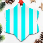 Vertical Stripes - White and Aqua Cyan Ornament (Snowflake)