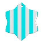 Vertical Stripes - White and Aqua Cyan Snowflake Ornament (Two Sides)