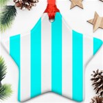 Vertical Stripes - White and Aqua Cyan Star Ornament (Two Sides)
