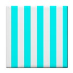 Vertical Stripes - White and Aqua Cyan Tile Coaster
