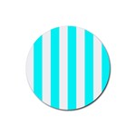 Vertical Stripes - White and Aqua Cyan Rubber Round Coaster (4 pack)