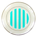 Vertical Stripes - White and Aqua Cyan Porcelain Plate