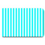 Vertical Stripes - White and Aqua Cyan Large Doormat