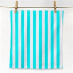 Vertical Stripes - White and Aqua Cyan Face Towel