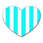 Vertical Stripes - White and Aqua Cyan Heart Mousepad