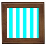 Vertical Stripes - White and Aqua Cyan Framed Tile