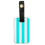 Vertical Stripes - White and Aqua Cyan Luggage Tag (One Side)