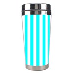 Vertical Stripes - White and Aqua Cyan Stainless Steel Travel Tumbler