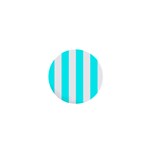 Vertical Stripes - White and Aqua Cyan 1  Mini Button
