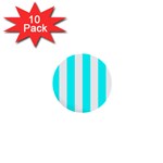 Vertical Stripes - White and Aqua Cyan 1  Mini Button (10 pack)