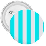 Vertical Stripes - White and Aqua Cyan 3  Button