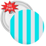 Vertical Stripes - White and Aqua Cyan 3  Button (100 pack)