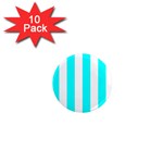 Vertical Stripes - White and Aqua Cyan 1  Mini Magnet (10 pack)
