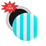 Vertical Stripes - White and Aqua Cyan 2.25  Magnet (10 pack)