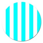 Vertical Stripes - White and Aqua Cyan Magnet 5  (Round)
