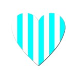 Vertical Stripes - White and Aqua Cyan Magnet (Heart)