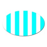 Vertical Stripes - White and Aqua Cyan Magnet (Oval)
