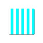 Vertical Stripes - White and Aqua Cyan Magnet (Square)