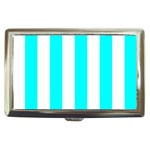 Vertical Stripes - White and Aqua Cyan Cigarette Money Case