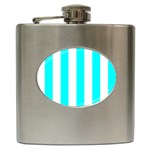 Vertical Stripes - White and Aqua Cyan Hip Flask (6 oz)