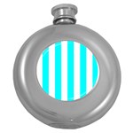 Vertical Stripes - White and Aqua Cyan Hip Flask (5 oz)