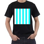 Vertical Stripes - White and Aqua Cyan Men s T-Shirt (Black)