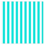 Vertical Stripes - White and Bright Turquoise Large Satin Scarf (Square)