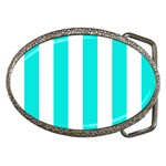 Vertical Stripes - White and Bright Turquoise Belt Buckle