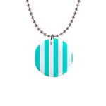 Vertical Stripes - White and Bright Turquoise 1  Button Necklace