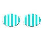Vertical Stripes - White and Bright Turquoise Cufflinks (Oval)