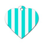 Vertical Stripes - White and Bright Turquoise Dog Tag Heart (One Side)