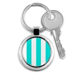 Vertical Stripes - White and Bright Turquoise Key Chain (Round)