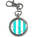 Vertical Stripes - White and Bright Turquoise Key Chain Watch