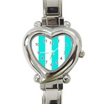 Vertical Stripes - White and Bright Turquoise Heart Italian Charm Watch
