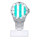 Vertical Stripes - White and Bright Turquoise Nurses Watch