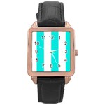 Vertical Stripes - White and Bright Turquoise Rose Gold Leather Watch