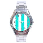 Vertical Stripes - White and Bright Turquoise Stainless Steel Analogue Watch