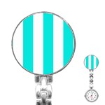 Vertical Stripes - White and Bright Turquoise Stainless Steel Nurses Watch