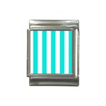 Vertical Stripes - White and Bright Turquoise Italian Charm (13mm)
