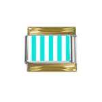 Vertical Stripes - White and Bright Turquoise Gold Trim Italian Charm (9mm)
