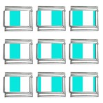 Vertical Stripes - White and Bright Turquoise 9mm Italian Charm (9 pack)