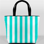 Vertical Stripes - White and Bright Turquoise Bucket Bag