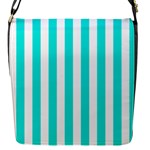 Vertical Stripes - White and Bright Turquoise Flap Closure Messenger Bag (S)